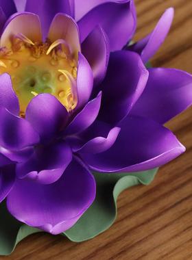 非遗手工瓷花陶瓷紫色莲花摆件佛堂佛前供花禅意香插工艺装饰品