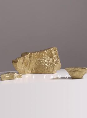 一匚新中式售楼处假山摆件书房陶瓷石头装饰品 展示厅台面艺术品