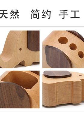 实木制工艺品创意大象笔筒书房收纳盒桌面摆件送朋友同学毕业礼物