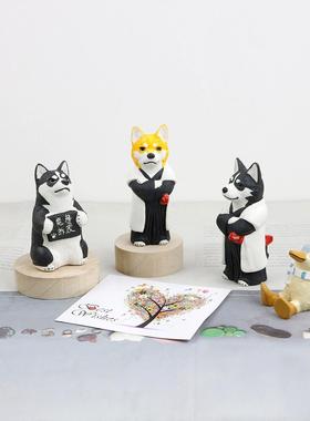 哈士奇武士陶瓷装饰品创意装饰品卡通二哈小狗车娃娃办公室办公桌