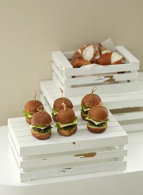 造型收纳框 做旧白色剥落斑驳感木框 层次造型架 白色婚礼甜品台