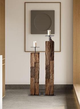 风化木烛台落地摆件样板间客厅民宿茶室复古侘寂风禅意装饰艺术品