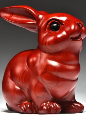 红色木质兔子摆件三合十二生肖木头兔家居补角缺角吉祥物开业送礼