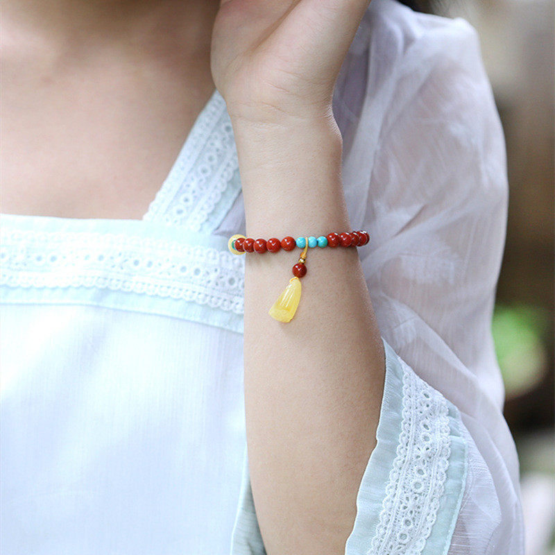 南红玛瑙手串女满肉柿子红绿松石蜜蜡莲花个性手链首饰品一件代发,淘宝优惠券,粉丝福利购,淘宝优惠卷