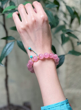 马达加斯加粉水晶手串8/10mm老矿马粉晶DIY女款单圈手链小清新