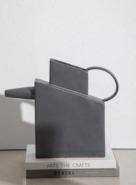 极简北欧黑色抽象树脂花瓶摆件侘寂样板房客厅玄关桌面家居装饰品