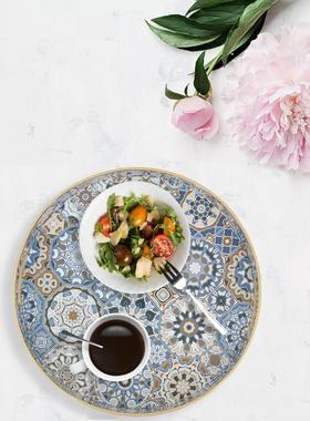 装饰托盘轻奢圆形茶几咖啡桌收纳摆件桌面点心盘果盘带把手置物盘