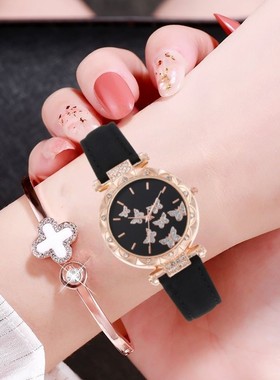 圣诞情人节礼盒装女士蝴蝶手表手镯套装ins简约显白洗澡可戴腕表