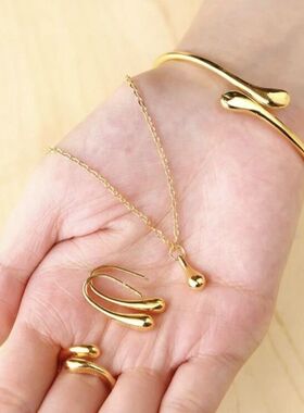 女朋友520情人节礼物欧美精美水滴项链手镯戒指耳钉四件套礼盒装