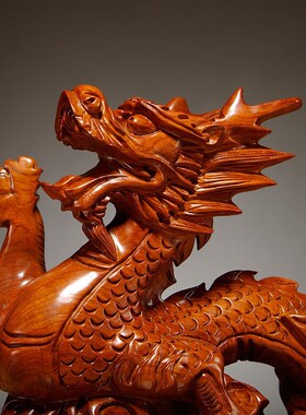 梨实木质雕刻龙生肖龙家居客厅办公室装饰红木工艺品送礼品