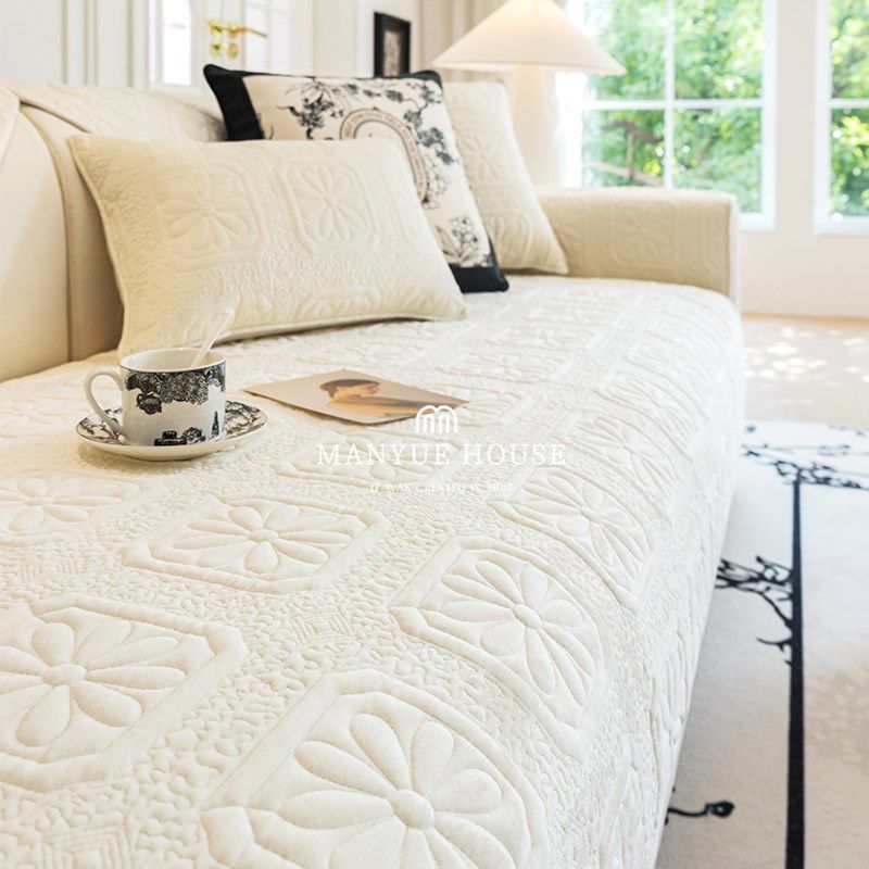 蔓越家 复古砖 奶油色沙发垫法式档客厅沙发罩巾防滑坐垫子,淘宝优惠券,粉丝福利购,淘宝优惠卷