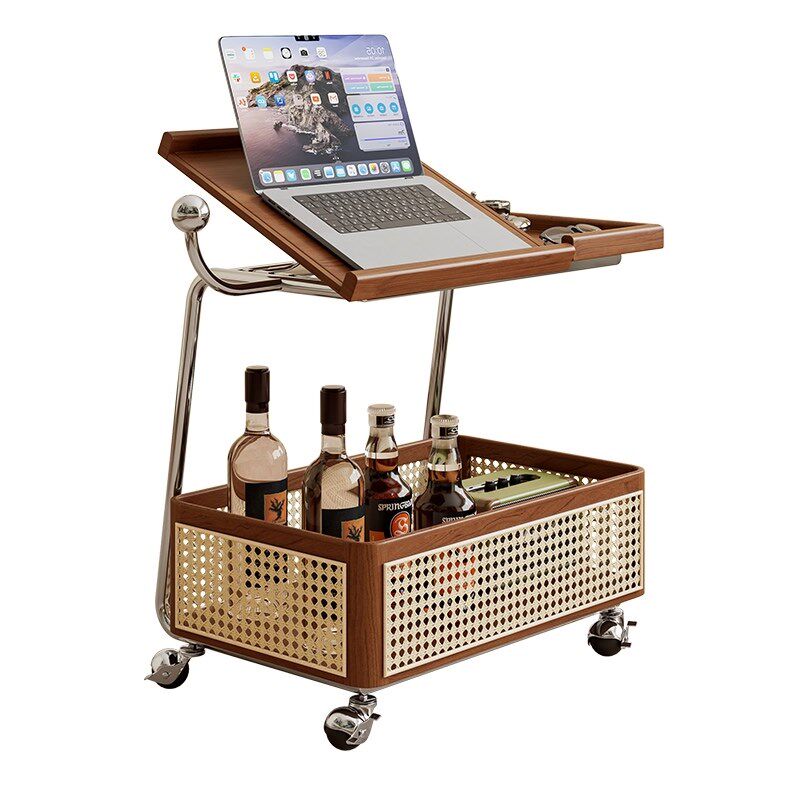 实木可移动边几收纳小推s车客厅沙发储物置物架中古藤编简约餐车,淘宝优惠券,粉丝福利购,淘宝优惠卷