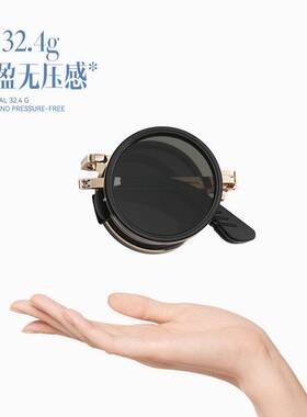 新款ND9档调减光折叠圆形复古墨镜手动旋转偏光朋克便携太阳镜