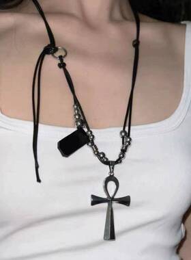 Unisex Dark Gothic Beaded Cross Pendant Necklace / Choker