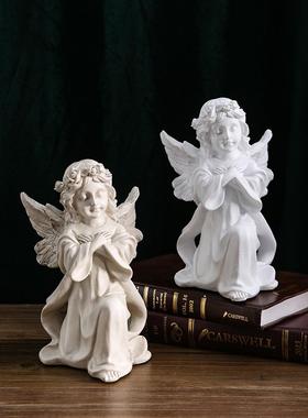 欧式复古天使摆件美式树脂石膏雕像雕塑小天使女孩桌面装饰品道具