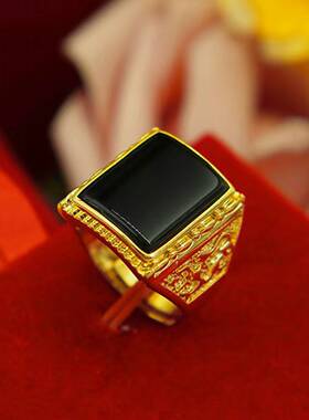 化风百货祖母龙纹戒指合金绿水方形扳指开口可调节帝王戒霸气指环