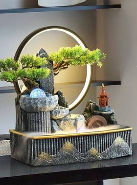 招流017水摆件循环桌面假山水水轮喷泉客厅茶室风装饰开业乔迁财