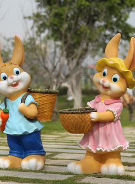 花园庭装卡饰通卡通兔子兔摆院件树脂景观动物花缸子户外雕塑园林