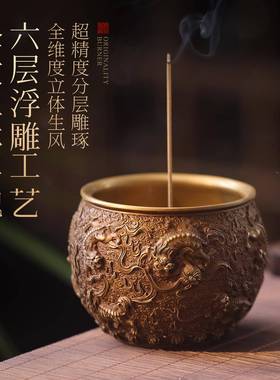 醒狮香炉物纯铜家用聚宝盆玄关装品摆烟灰缸家居好客厅桌饰面KH80