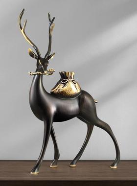 财鹿亨通桌》招财铜《鹿办家居装饰品客厅玄关公室财鹿亨通面轻奢