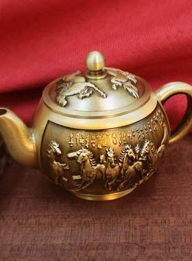 款黄铜八马小茶壶马上成功茶具茶壶家居新公01221室创意铜骏器办