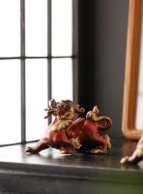 陶瓷招财貔貅一对茶宠摆件工艺品中式办公室桌面家居客厅桌面装饰