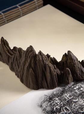 黄铜镇纸摆件笔架山书房办公室家居装饰品铜山中式文创礼品摆件