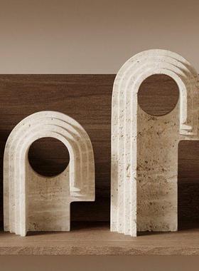 侘寂风黄洞石不规则艺术品摆件高级酒店会所书架民宿开放格装饰品