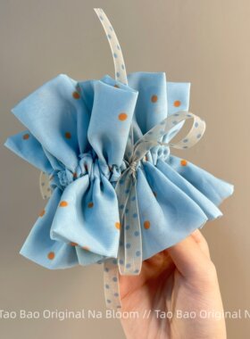 明黄波点蝴蝶结双层大肠发圈