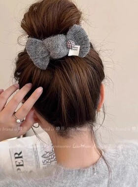 秋冬毛线蝴蝶结丸子头抓夹女2025新款高级感大号发夹子头饰后脑勺