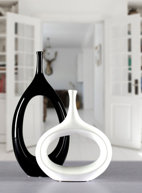 陶瓷艺术品黑白现代风创意抽象设计玄关电视柜客厅装饰品