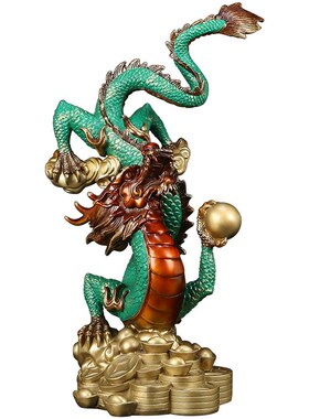 上善若水财富兴隆铜龙 招财生肖龙工艺品家居办公室青龙