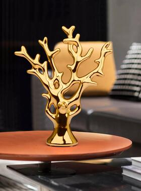 酒柜软装饰摆设金银发财树现代家居装饰品创意陶瓷摆件客厅电视柜