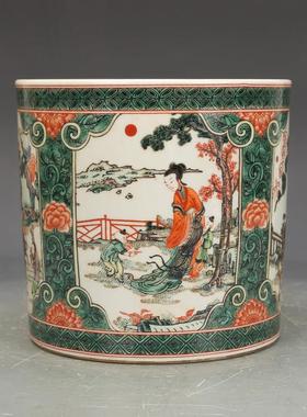 大清康熙五彩故事人物纹笔筒仿古瓷器摆件古董古玩老物件真品保真