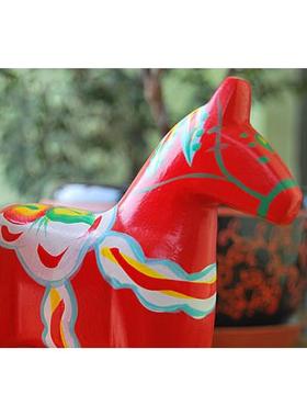 瑞典达拉木马装饰摆件红色招财木雕 客厅适用欧式木质摆件