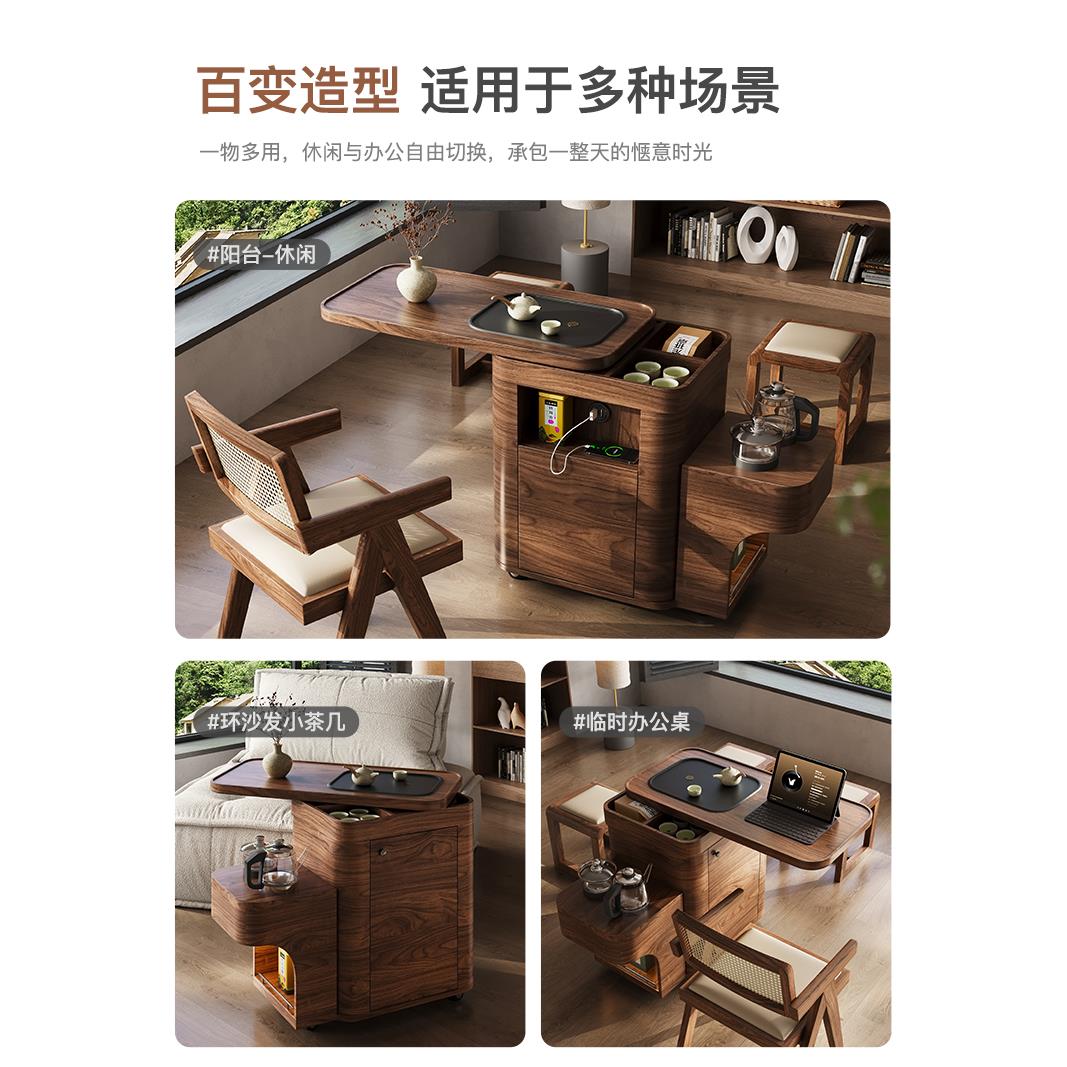 移动茶台茶几泡茶桌旋转边几沙发边柜烧水壶一体客厅阳台小型茶车 - 图0