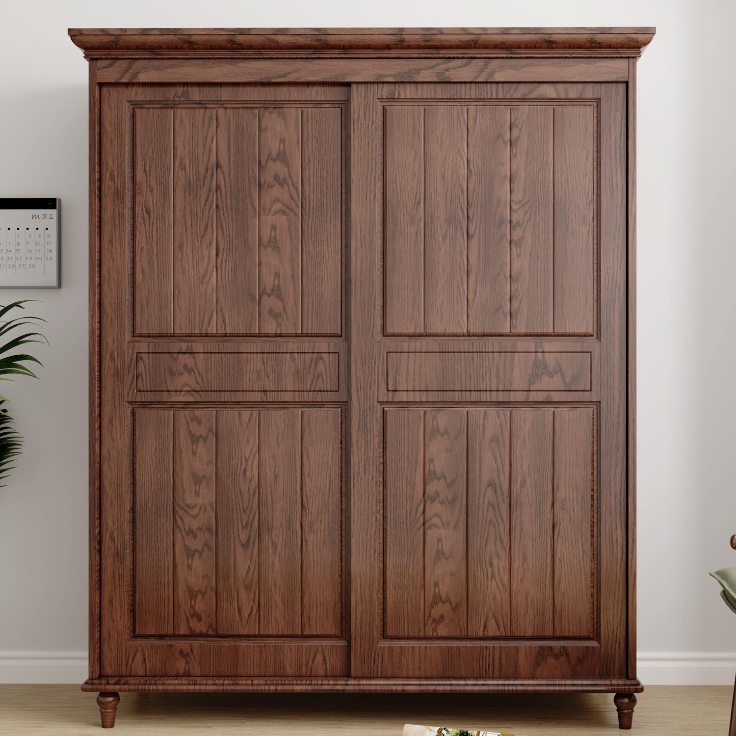 全实木欧式衣柜儿童推拉滑门1.3米1.6美式风格田园白色趟移门衣橱 - 图2