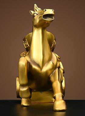 铜马摆件马拉元宝铜马拉车马上发马拉金箱马拉聚宝盆招财唐马纯