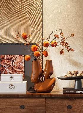 宋代美学侘寂风玄关柜摆件客厅样板房斗柜陶瓷花瓶高级感艺术装饰