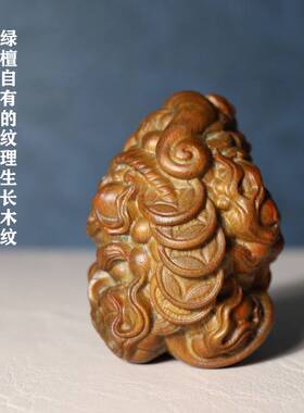 绿檀木貔貅摆件现代实木手工雕刻文玩手把件桌面中式茶宠车载装饰