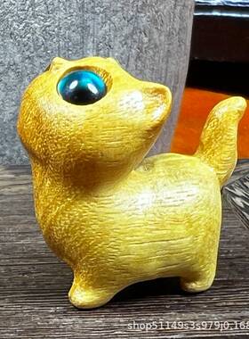 绿檀木雕好奇小猫动物创意木质可爱猫咪文玩手把件生日小礼物礼品