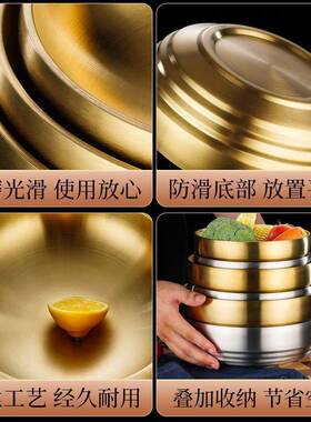 韩式不锈钢碗双层隔热防烫碗幼儿家用食堂加厚冷面碗汤面碗麻辣烫