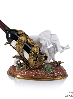 茱莉安法式浪漫创意白色大象陶瓷桌面红酒架工艺品别墅餐厅摆件