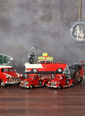 圣诞树装饰品铁皮跑车卡车模型小摆件儿童房软装场景布置创意礼物