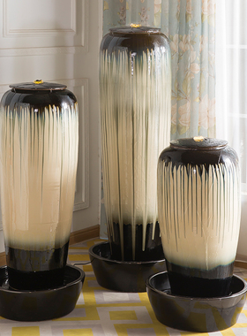 景德镇陶瓷流水摆件循环水办公室装饰庭院瀑布景观落地鱼池装饰品