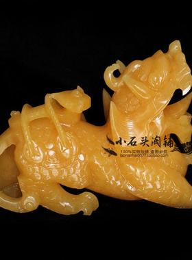 天然米黄玉貔貅手工动物桌面摆件家居客厅办公室电视柜现代工艺品