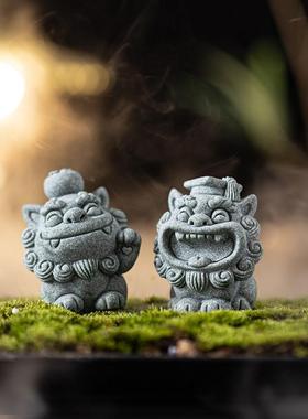 创意潮流博才石狮子一对茶宠摆件可爱风狮爷吉祥物鱼缸造景装饰品
