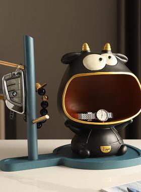 可爱牛置物架客厅门厅鞋柜钥匙收纳创意现代酒柜装饰品摆件高级感