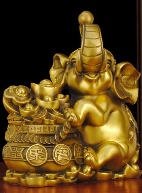 大象摆件客厅聚宝盆招财吸水象单只黄铜吉祥大象玄关X桌面装饰礼