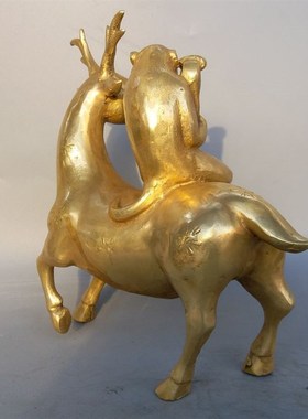 实体店热卖纯铜鹿上猴动物雕塑摆件一路封侯用品居家客厅装饰